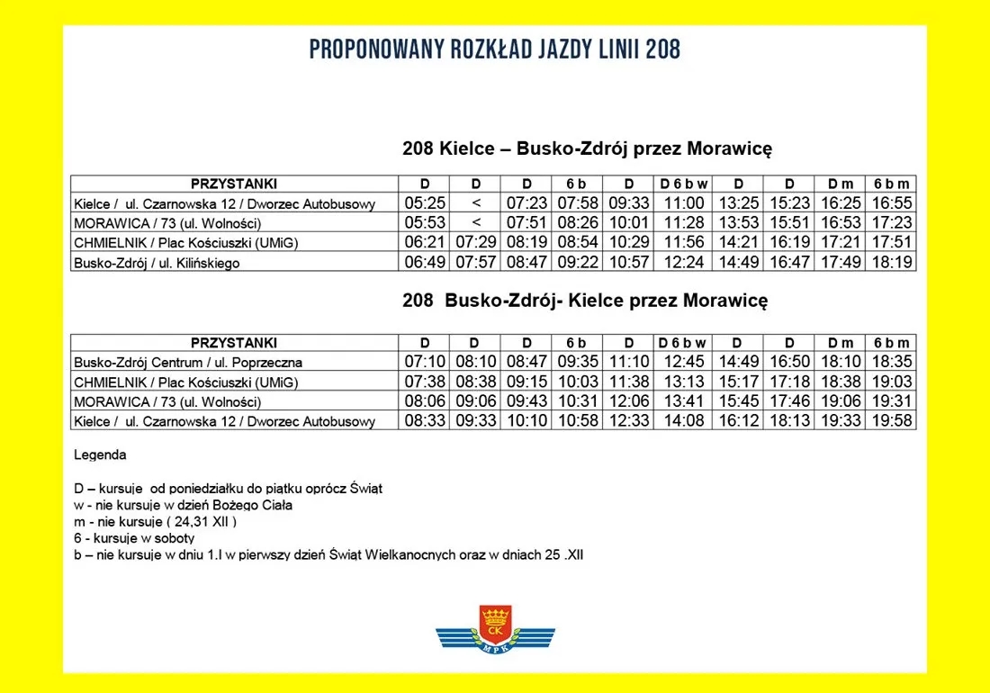 Rozkład jazdy 45 Morawica Kielce – sprawdź godziny i przystanki